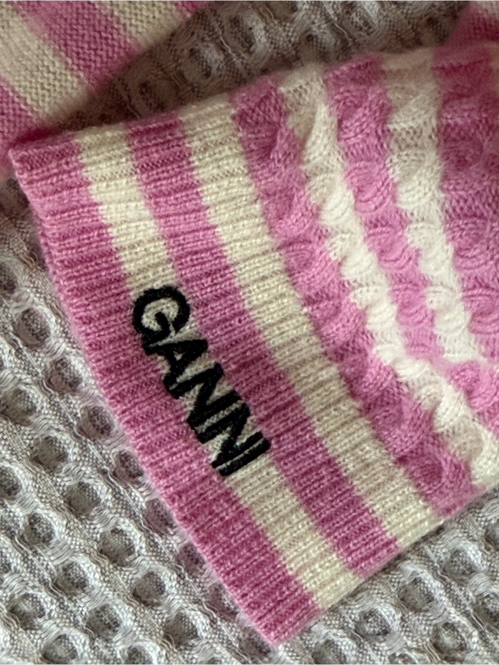 Ganni Pink Ribbed Wool-Blend Crewneck Sweater - Picture 2 of 3